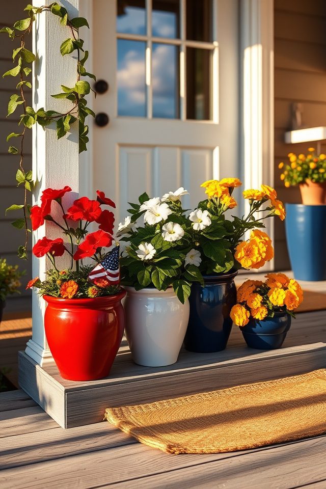 patriotic colorful flower pots