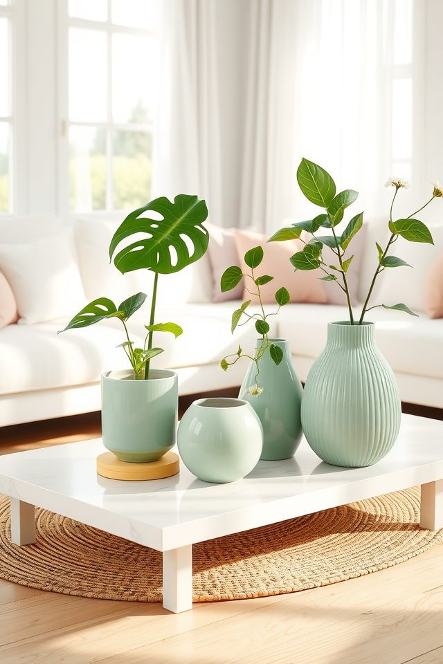 serene pastel green pots