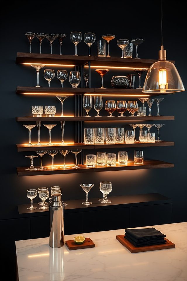 showcase glassware stylishly lit