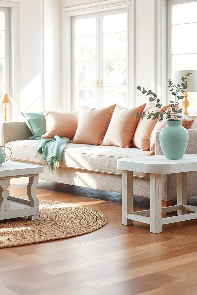 subtle pastel coral cushions