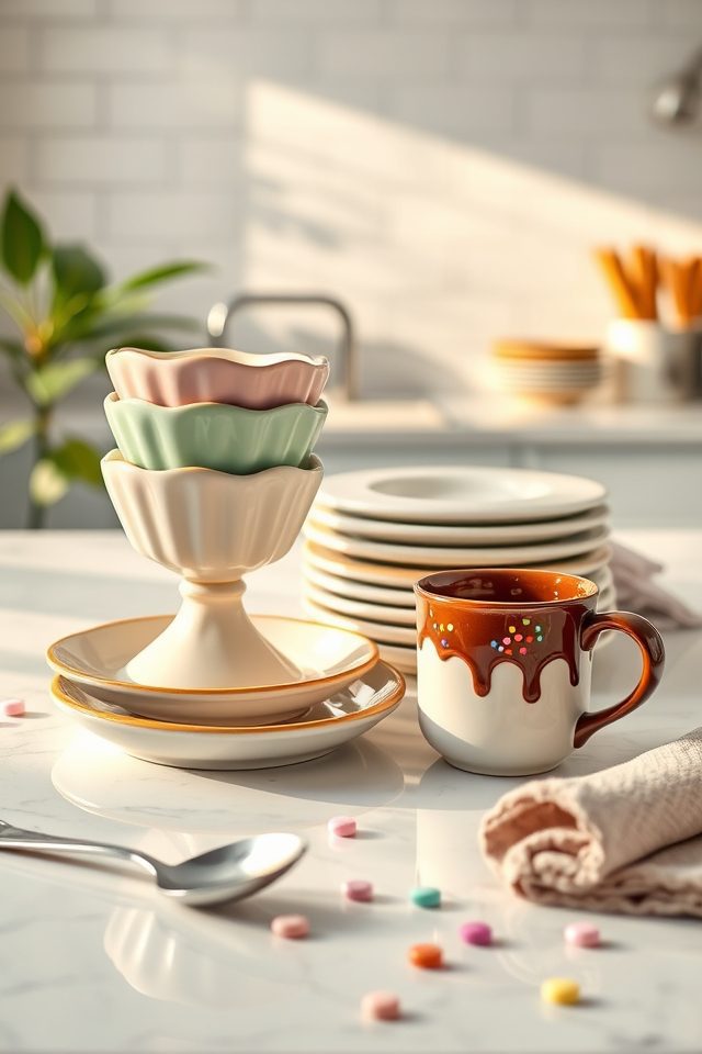 sundae inspired sprinkle patterned dishware