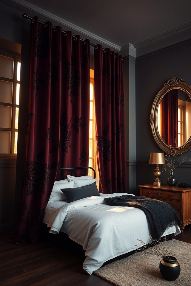 tattoo inspired dark floral curtains