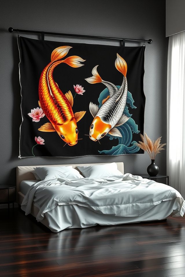 tranquil strength koi tapestries