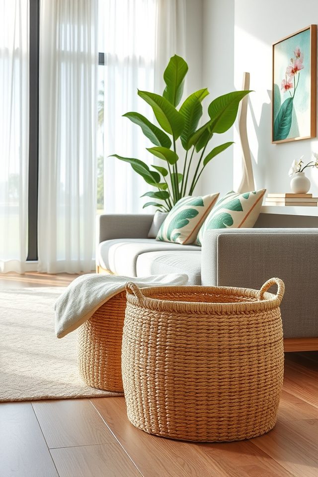 tropical rattan storage baskets