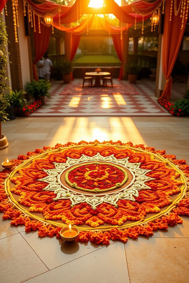 vibrant floral rangoli welcome