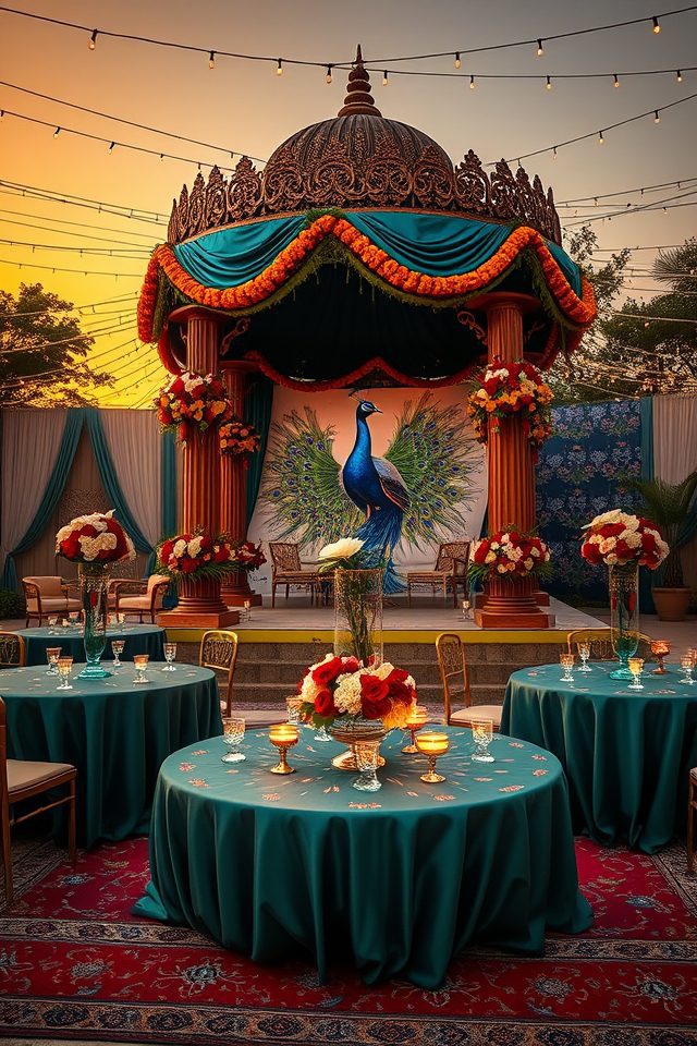 vibrant peacock wedding motifs