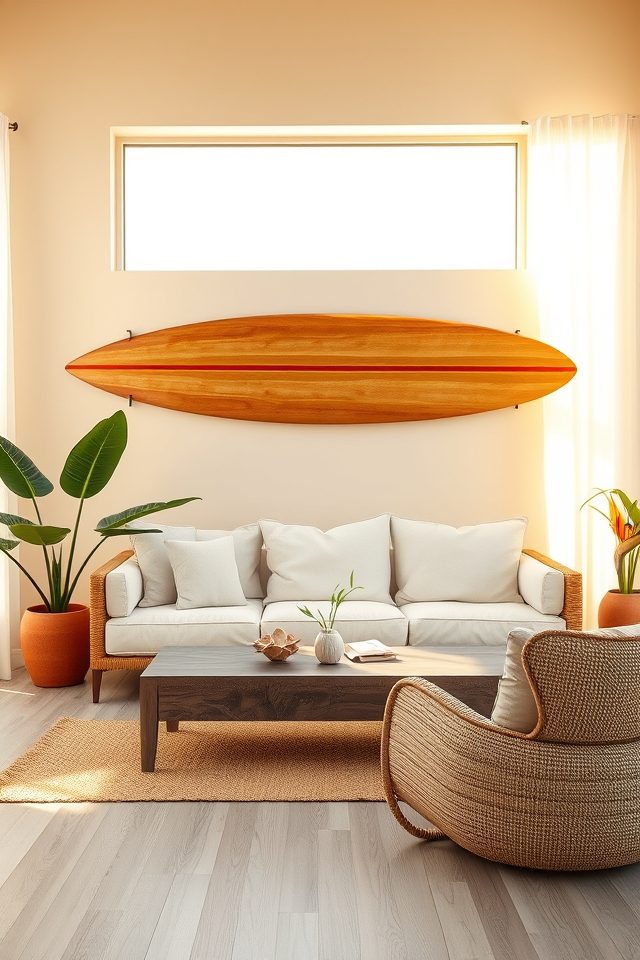 vibrant surfboard tropical decor