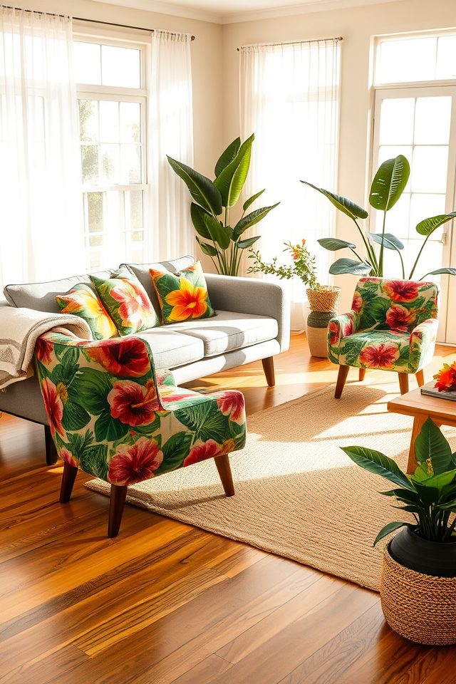 vibrant tropical floral fabrics