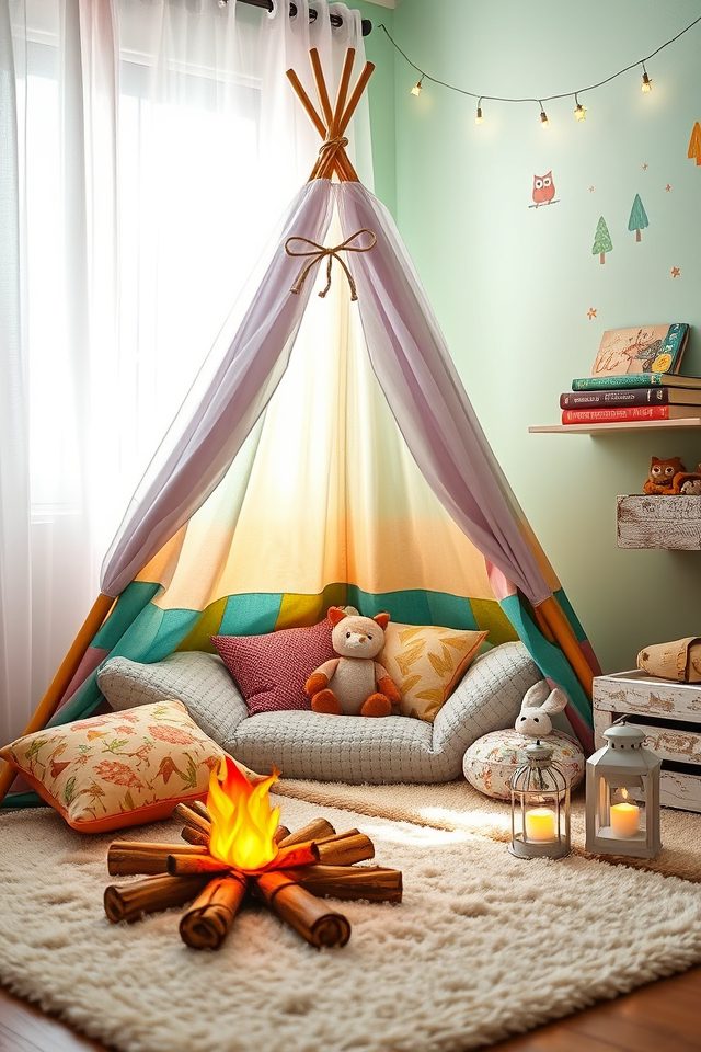 whimsical indoor camping nook