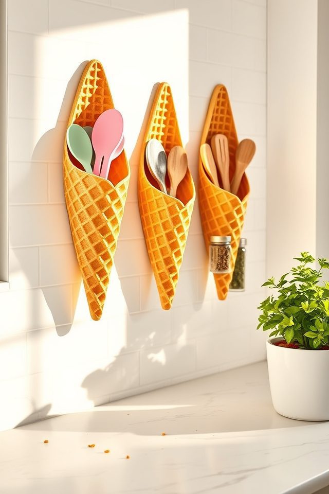whimsical waffle cone shelves