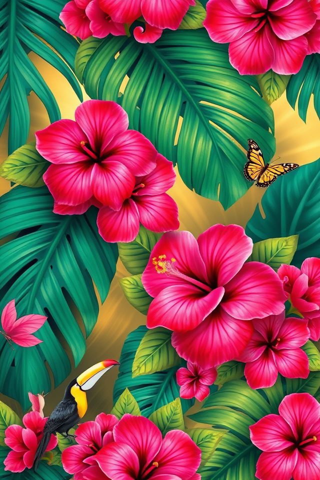 tropical wallpaper fireplace oasis