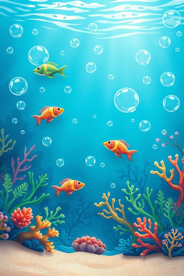 underwater themed vibrant kitchen