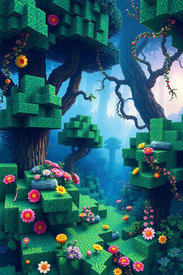 whimsical minecraft kitchen murals