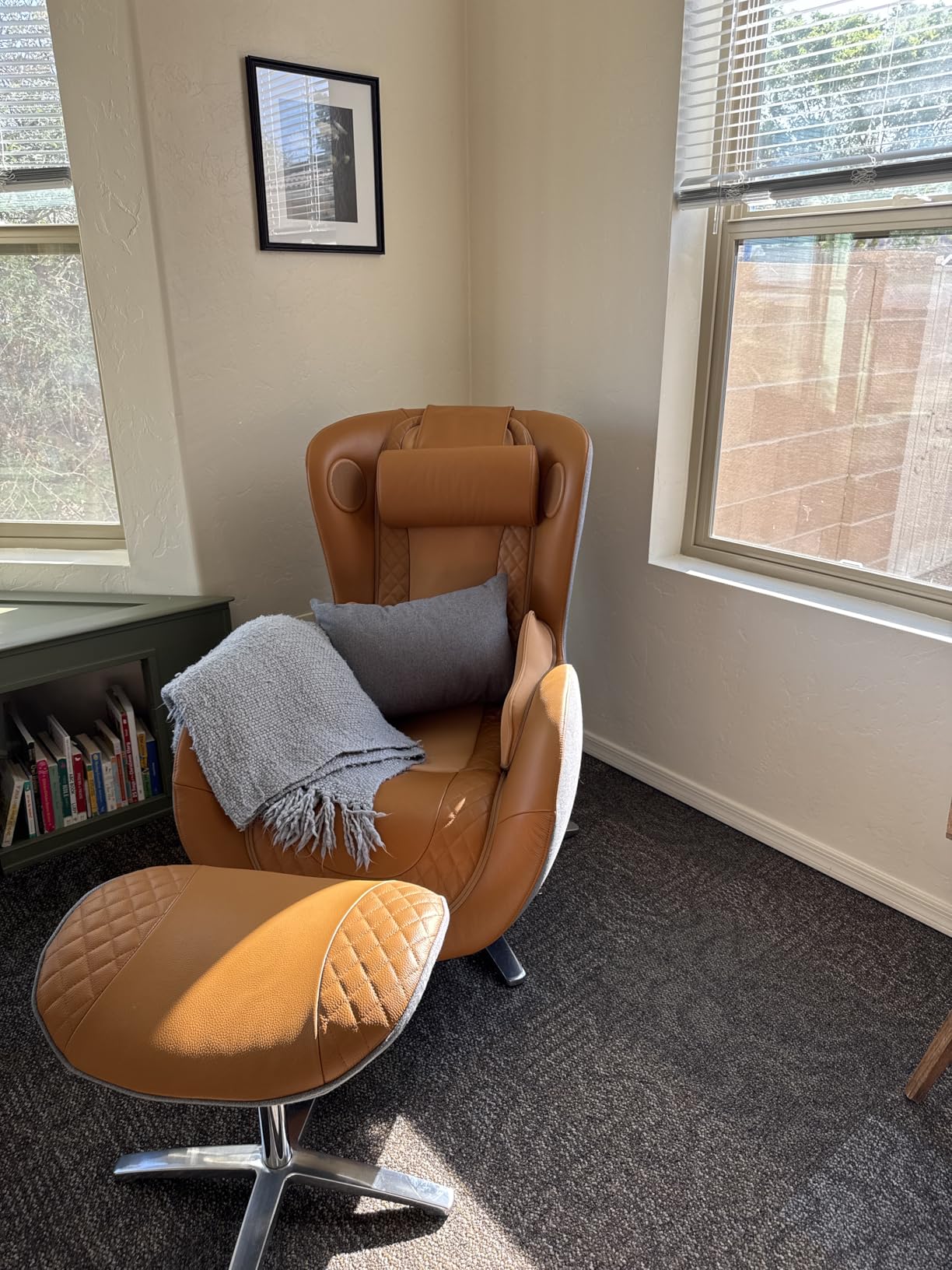NOUHAUS Heated Classic Massage Chair Full Body and Spot Massaging Recliner with Ottoman, Bluetooth Speaker, in-Chair Charger. Portable Shiatsu Body Massager Chair (Caramel, Leather) - Customer Photo 1