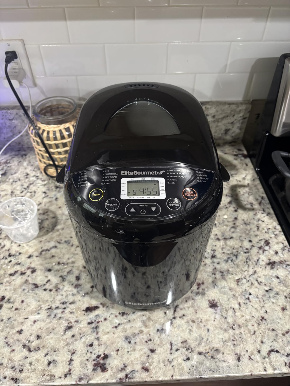 Elite Gourmet EBM8103B Programmable Bread Maker Machine 3 Loaf Sizes, 19 Menu Functions Gluten Free White Wheat Rye French and more, 2 Lbs, Black - Customer Photo 1