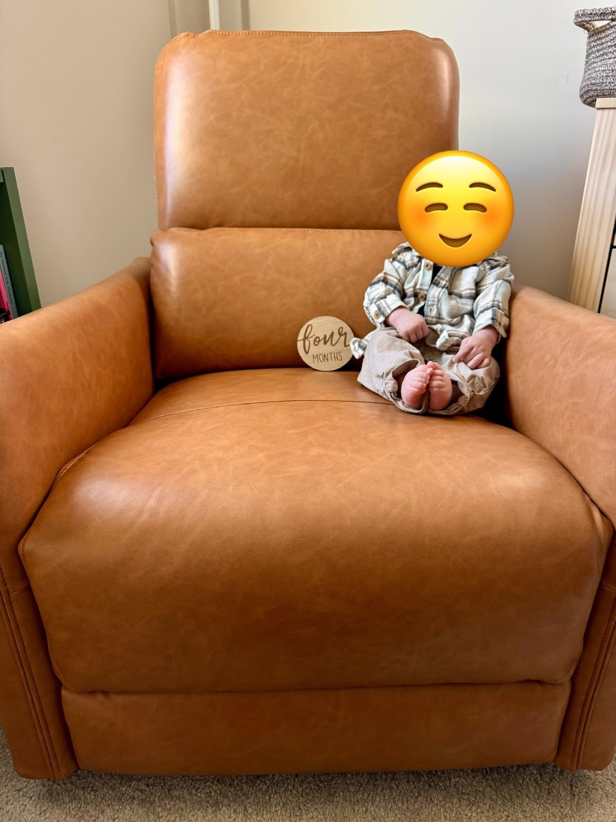 CHITA Power Recliner Chair Swivel Glider, FSC Certified Upholstered Faux Leather Living Room Nursery Reclining Sofa Chair with Lumbar Support, Cream - Customer Photo 2