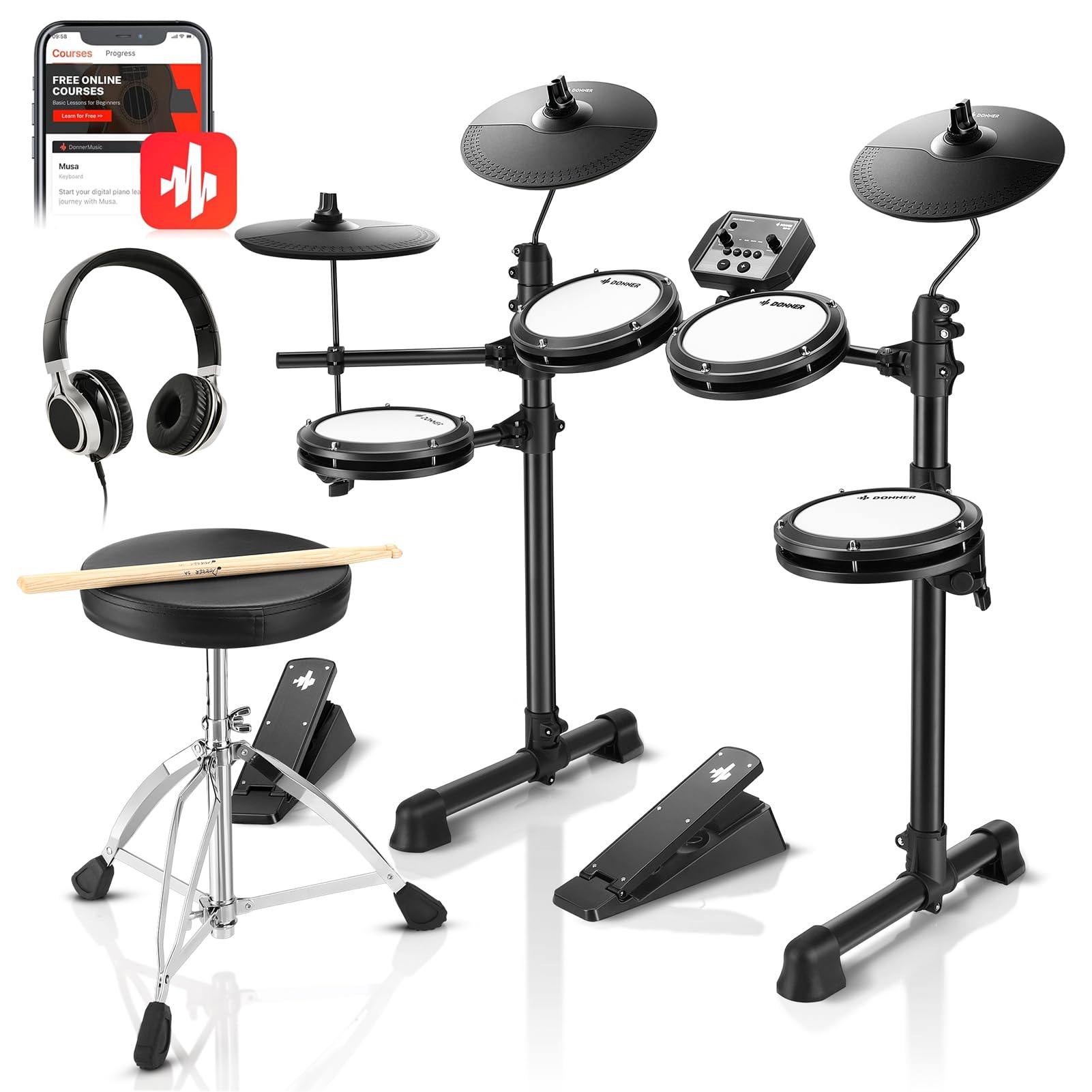 Donner DED-80 Electronic Drum Set with 4 Quiet Mesh Pads, 180+ Sounds, 2 Pedals, Throne, Headphones, Sticks, and Melodics Lessons - Customer Review Photo