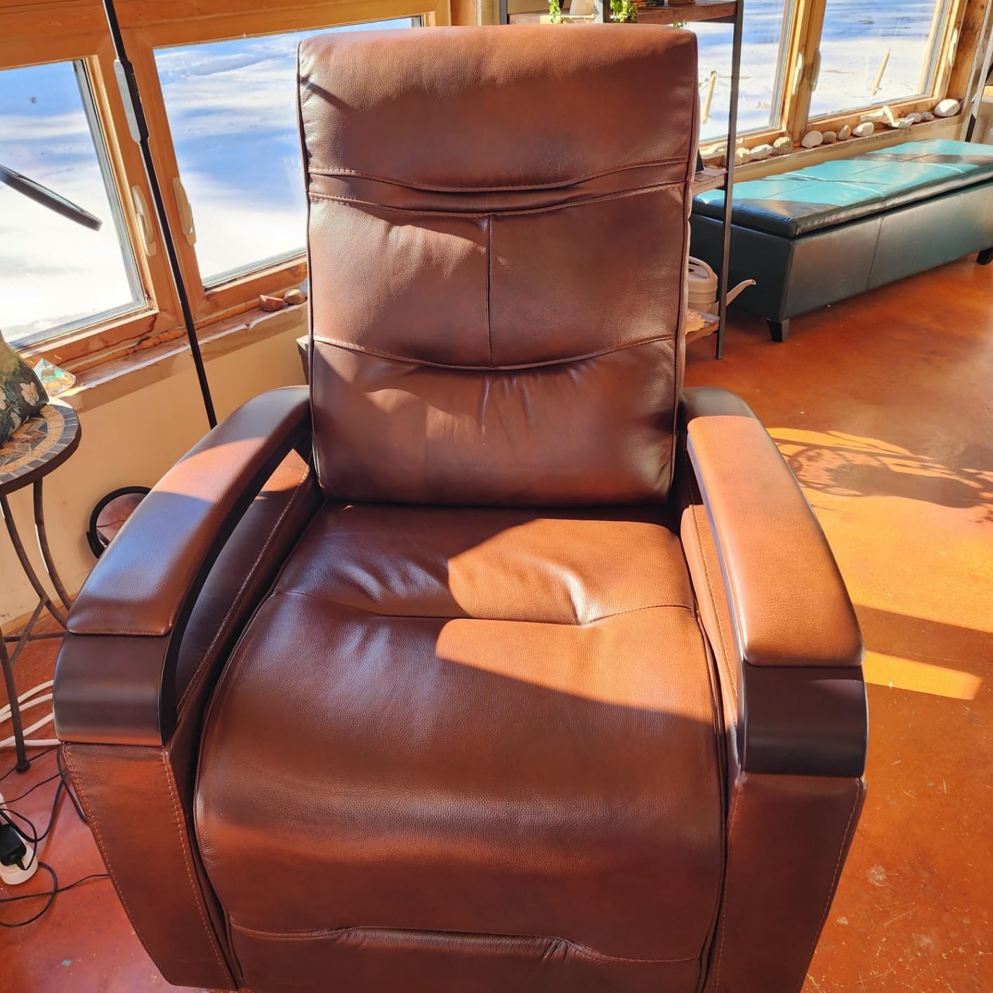 CHITA Genuine Leather Power Swivel Glider Rocker Recliner, FSC Certified Mid Century Modern Recliner Chair for Adults, Adjustable Power Headrest, for Nursery and Living Room, Haze - Customer Photo 1 - RosenberryRooms