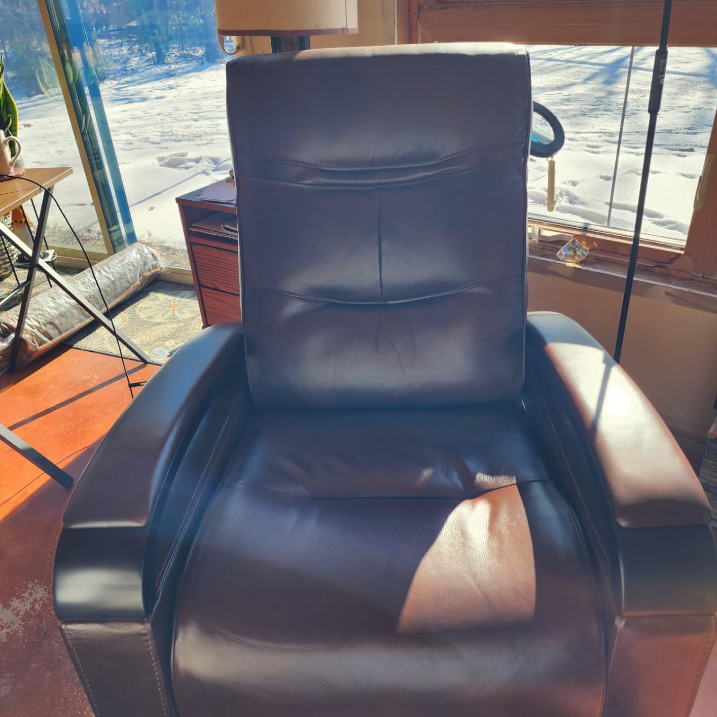 CHITA Genuine Leather Power Swivel Glider Rocker Recliner, FSC Certified Mid Century Modern Recliner Chair for Adults, Adjustable Power Headrest, for Nursery and Living Room, Haze - Customer Photo 2 - RosenberryRooms