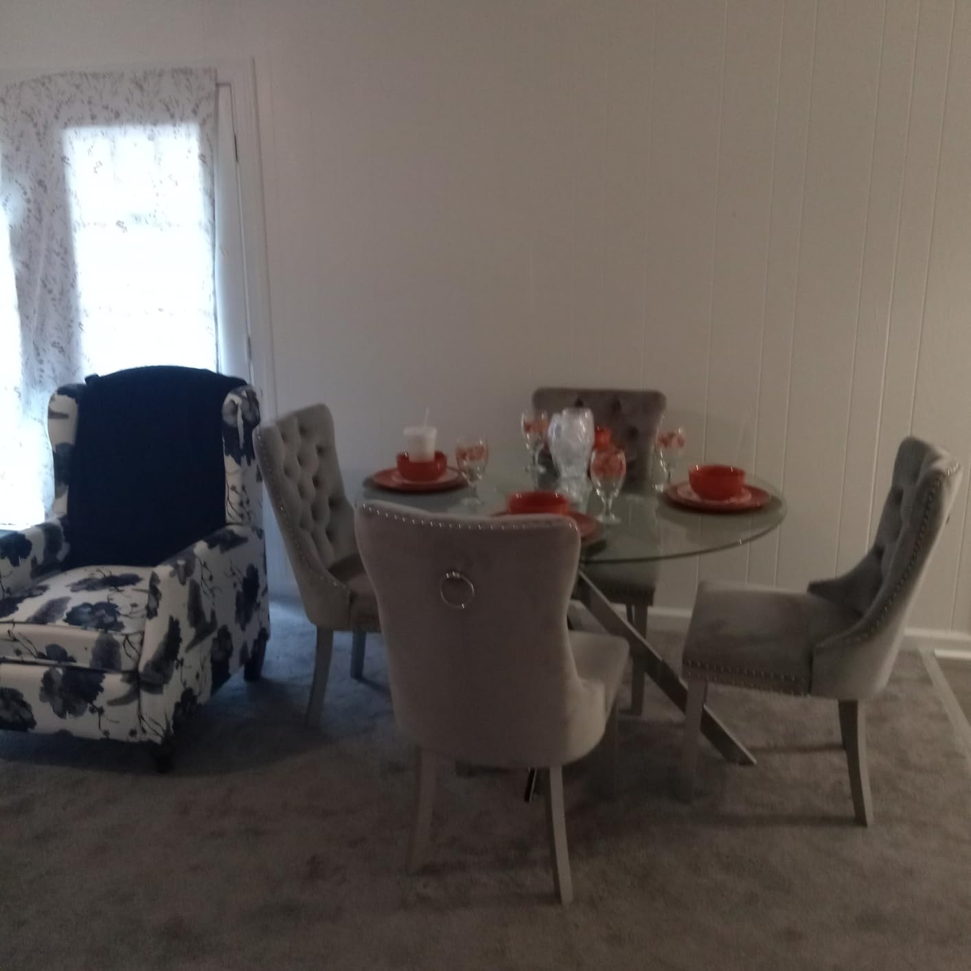 Wingback Recliner Chair - Tufted Arm Chair Recliner - Fabric Push Back Single Sofa for Living Room Adjustable Backrest (Single, Blue Floral) - Customer Photo 1