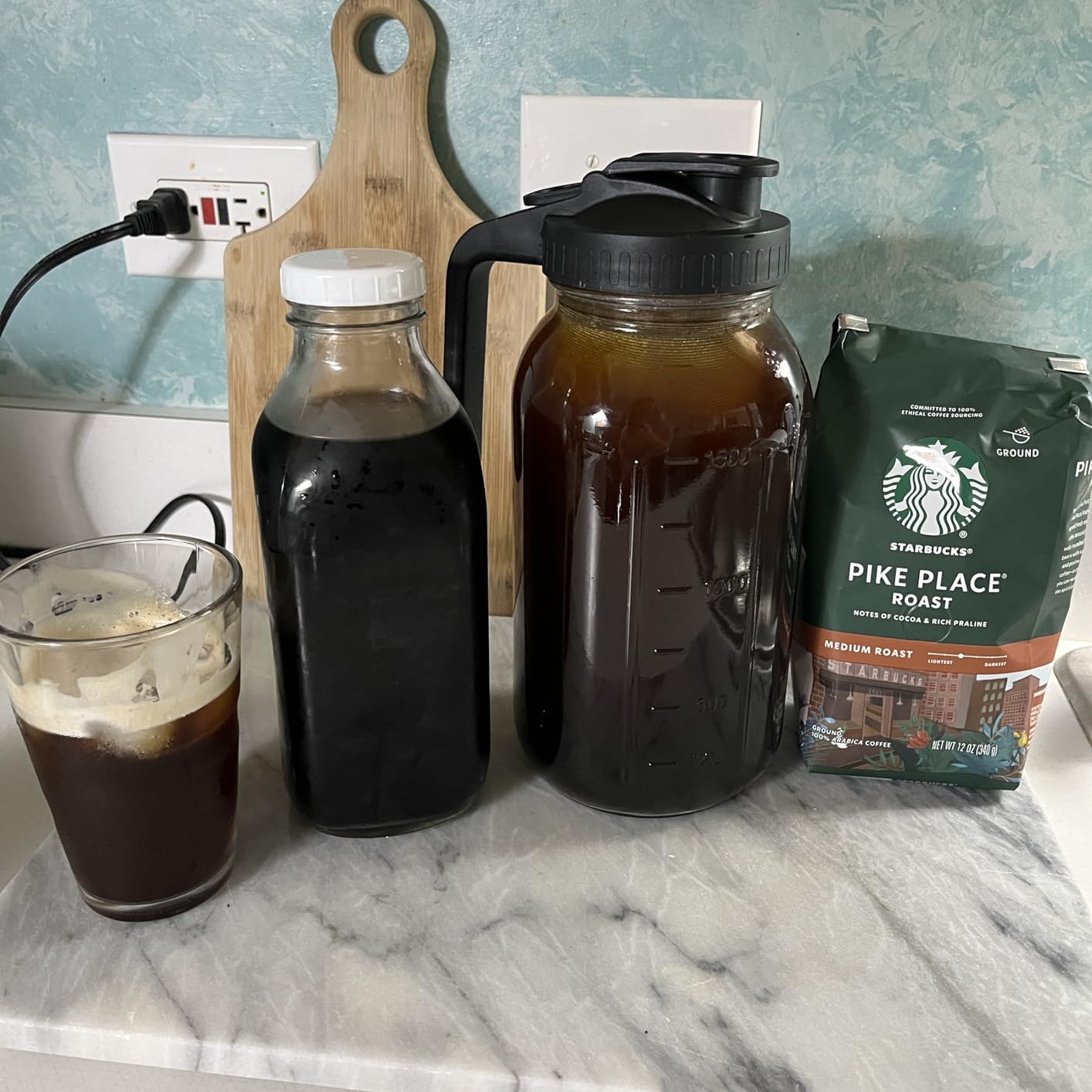 Cold Brew Coffee Maker,64 oz Mason Jar Pitcher with Stainless Steel Filter, Pour Spout Handle Lid, Heavy Duty Glass Airtight & Leak-Proof Pitcher for iced coffee Tea Lemonade - Customer Photo 1
