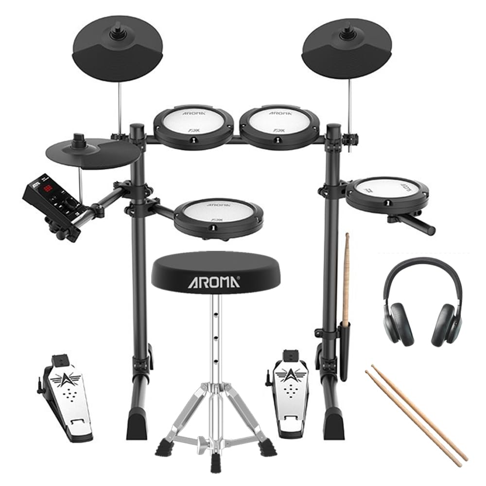 AROMA TDX-18 Electronic Drum Set with 4 Quiet Mesh Drum Pads, 2 Switch Pedal, Portable and Solid Drum Set with, Bluetooth, Drum Throne, Headphones and Sticks - Customer Review Photo