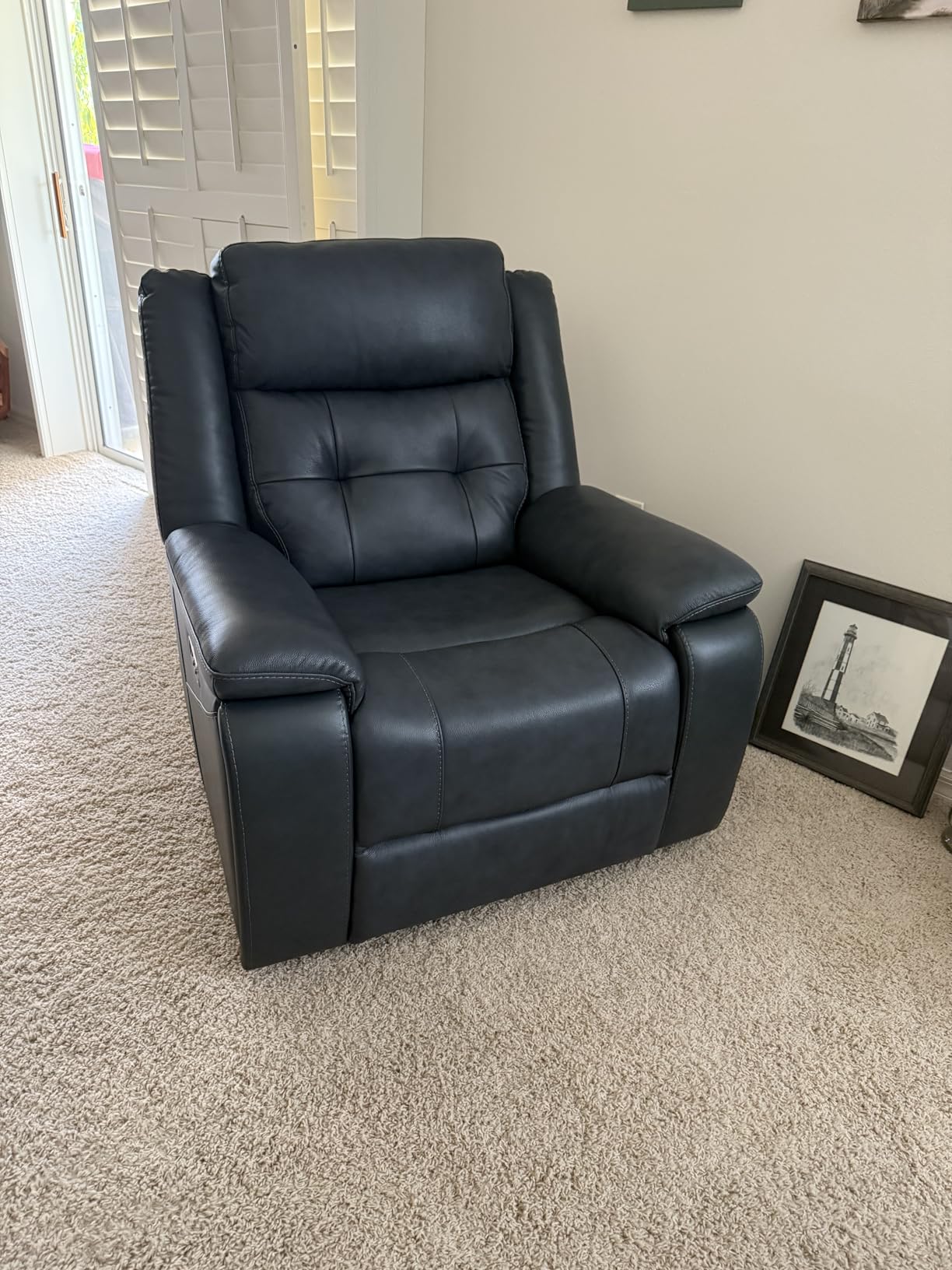 Watson & Whitely Genuine Leather Power Recliner Chair for Adults, Wall Hugger Recliner with Power Headrest, Cup Holders & Charging Ports, Electric Reclining Chairs for Living Room, RV, Saddle Brown - Customer Photo 1 - RosenberryRooms