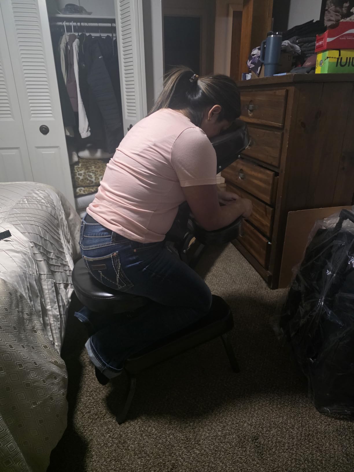 Master Massage Bedford Portable Massage Chair - Lightweight with Carrying Bag - Tattoo Height Adjustable Folding Face Cradle SPA (Coffee) - Customer Photo 2