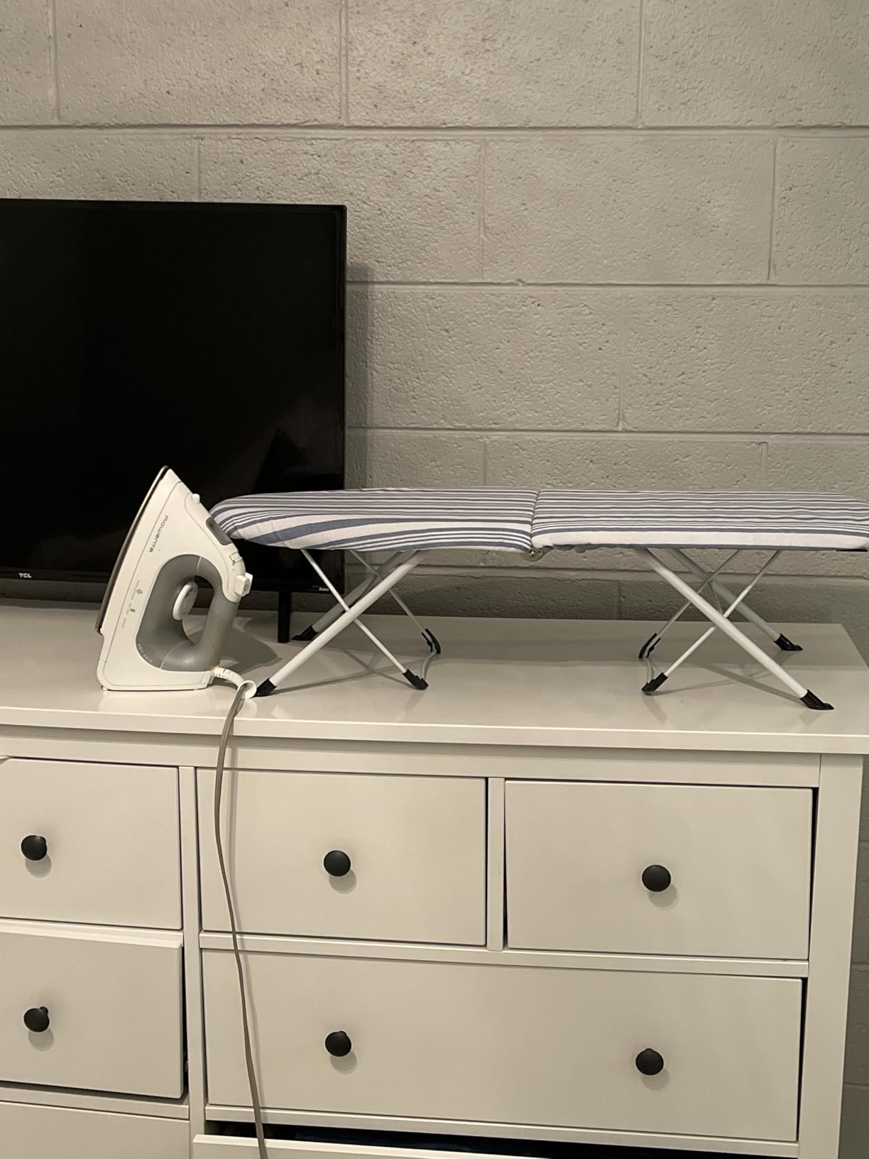 Honey-Can-Do Foldable Tabletop Ironing Board with Iron Rest, Blue Stripe - Customer Photo 1