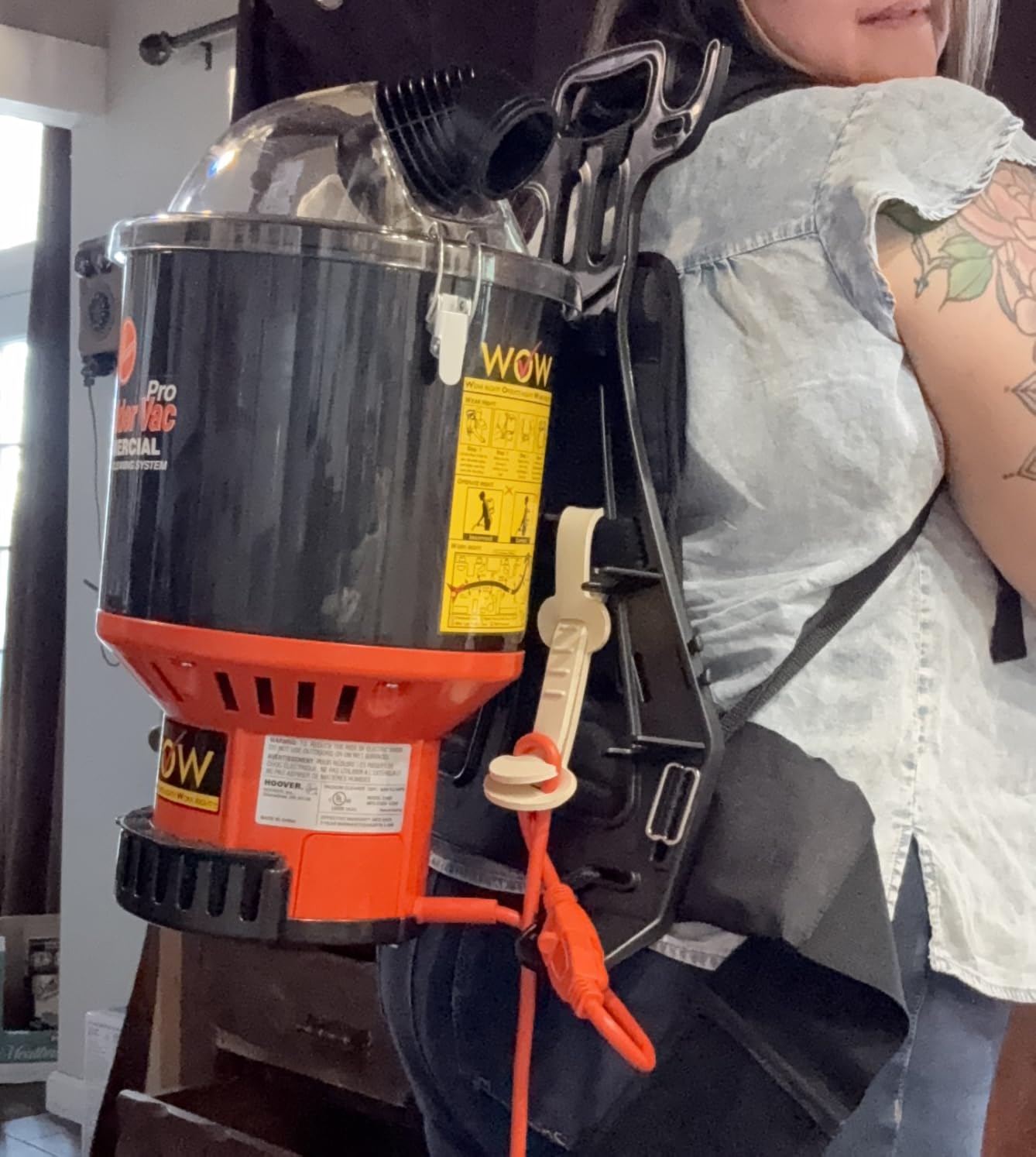 Hoover Commercial Shoulder Vac Pro Backpack Bagged Vacuum Cleaner, with HEPA Media Filter, Lightweight with Extra Long Cord, Chiropractic Design, for Carpet and Hard Floors, C2401, Black - Customer Photo 1