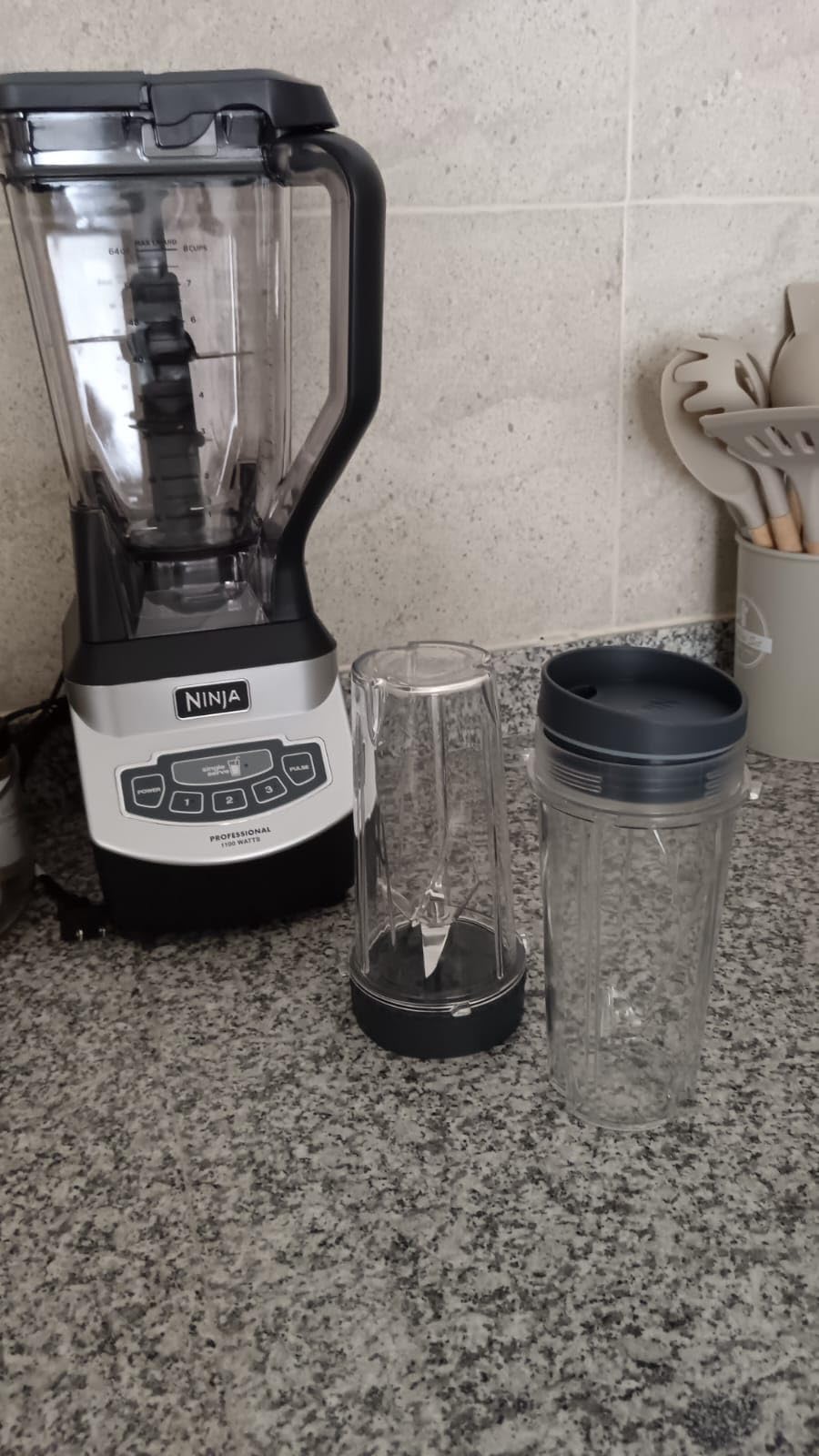Ninja BL660 Professional Compact Smoothie & Food Processing Blender, 1100-Watts, 3 Functions -for Frozen Drinks, Smoothies, Sauces, & More, 72-oz.* Pitcher, (2) 16-oz. To-Go Cups & Spout Lids, Gray - Customer Photo 1