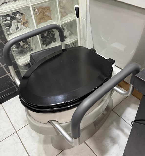 Essential Medical Supply Raised Elevated Toilet Seat Riser for an Elongated Toilet with Padded Aluminum Arms for Support and Compatible with Existing Seat, Elongated, 19 x 14 x 3.5 - Customer Photo 1