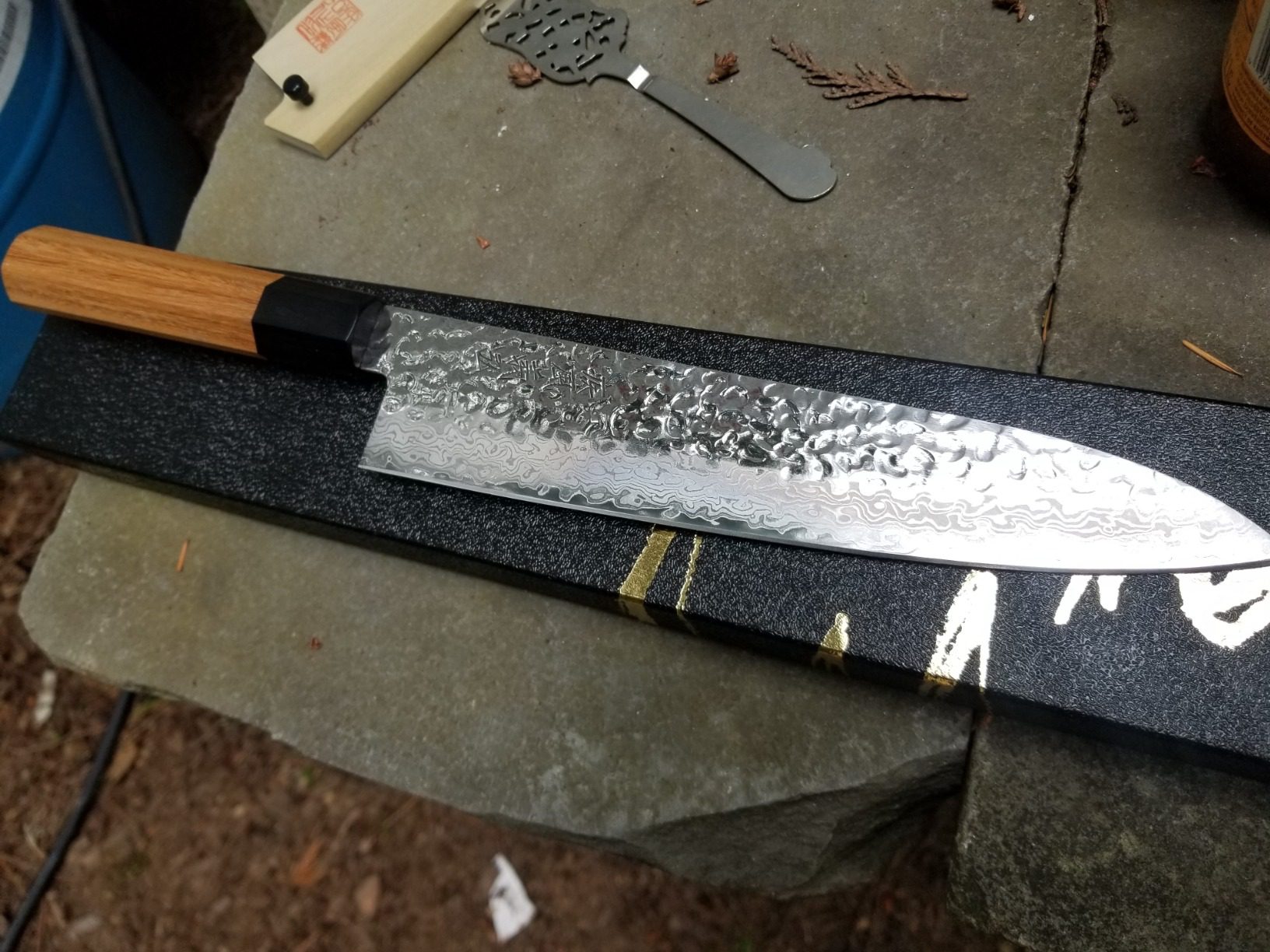 Yoshihiro VG10 46 Layers Hammered Damascus Gyuto Japanese Chefs Knife (Octagonal Ambrosia Handle) (7
