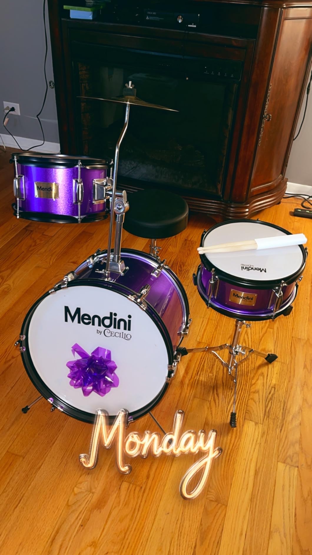 Mendini By Cecilio Kids Drum Set, 3 Piece Junior Drum Set for Beginners with Bass Tom Snare Drum, 13 inch Drum Kit with Snare, Cymbal, Drumsticks, Adjustable Seat (Sky Blue) - Customer Photo 1