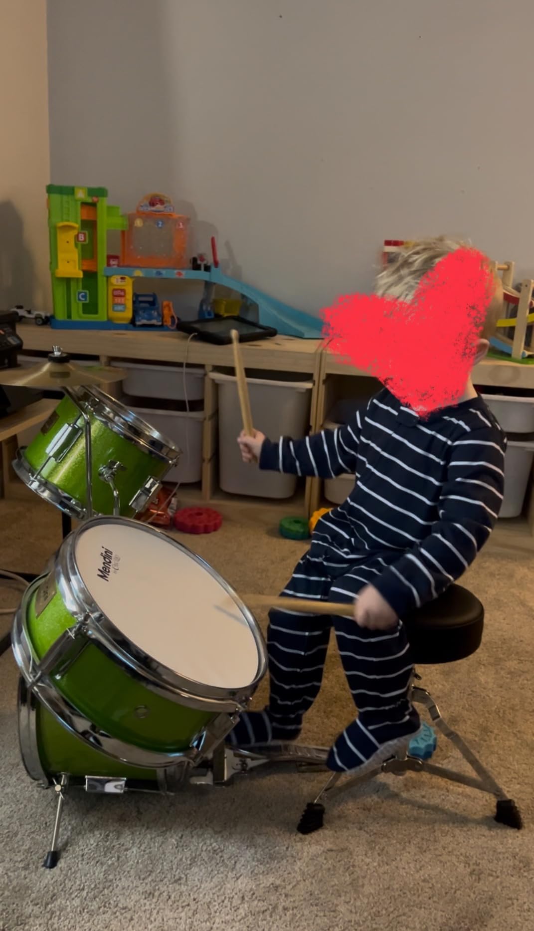 Mendini By Cecilio Kids Drum Set, 3 Piece Junior Drum Set for Beginners with Bass Tom Snare Drum, 13 inch Drum Kit with Snare, Cymbal, Drumsticks, Adjustable Seat (Sky Blue) - Customer Photo 2