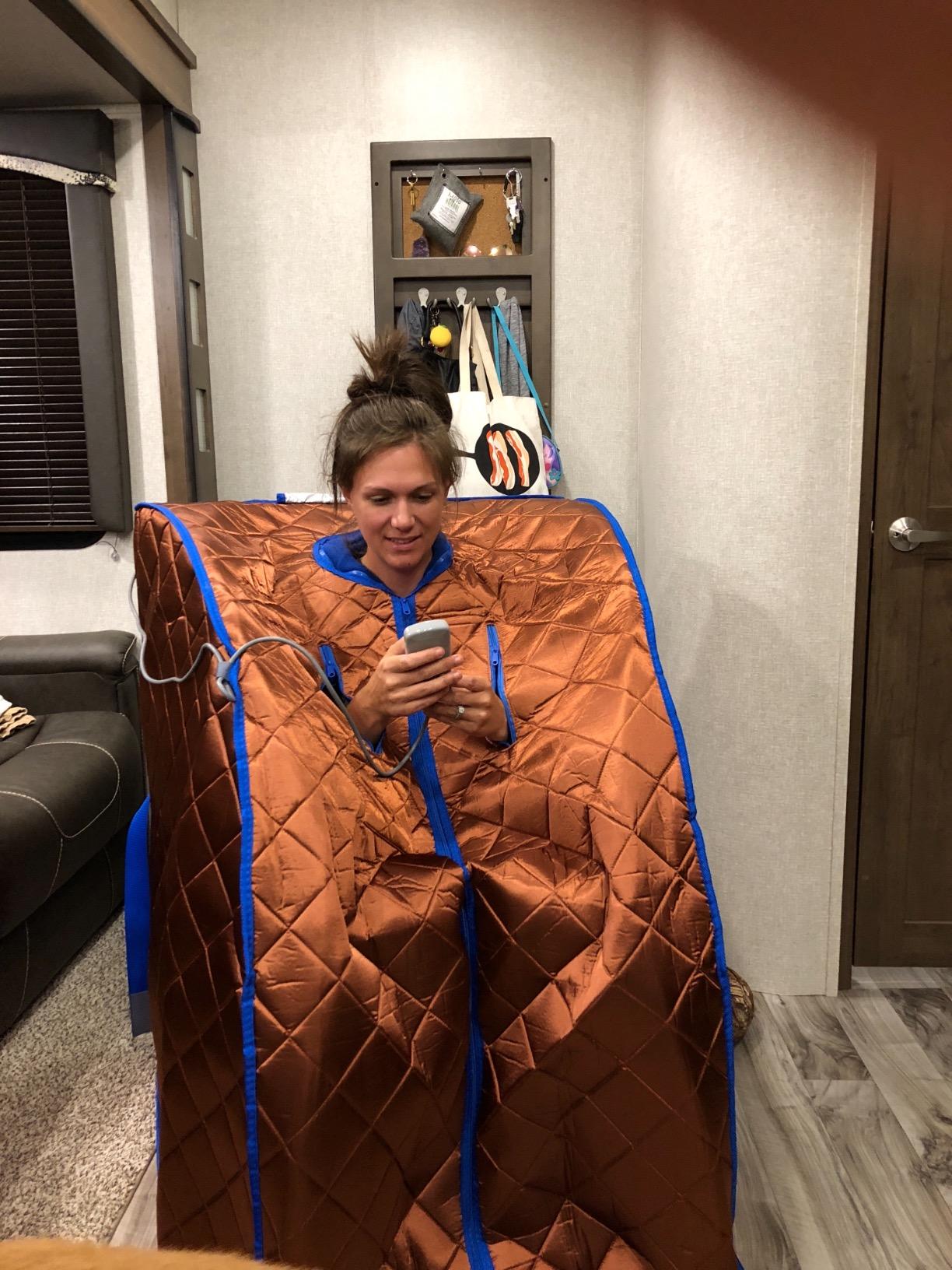Infrared Sauna, Low EMF Negative Ion Portable Indoor Sauna with Chair and Heated Footpad, Copper, Large - Customer Photo 2