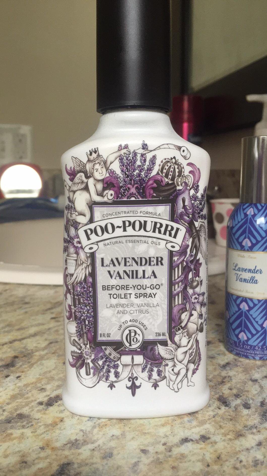 Poo-Pourri Before-You-Go Toilet Spray, Lavender Vanilla, 2 Fl Oz, Up to 100 Uses, Bathroom Odor Deodorizer with Essential Oils for Home or Work, Travel Essentials, TSA Approved Size - Customer Photo 2