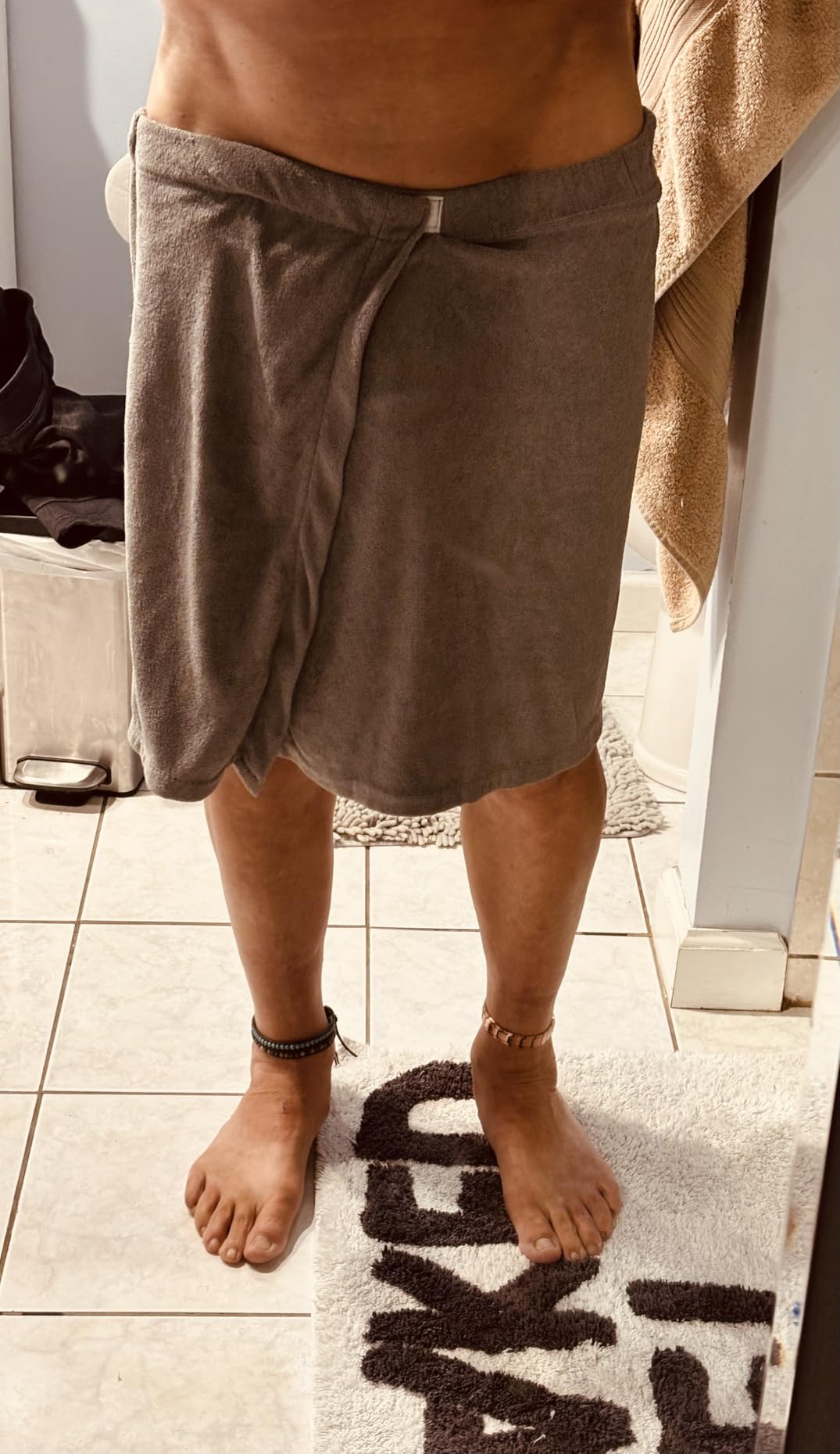 DII Men's Terry Shower Wrap Collection Adjustable with Velcro and Pocket, 54x20, Gray - Customer Photo 1