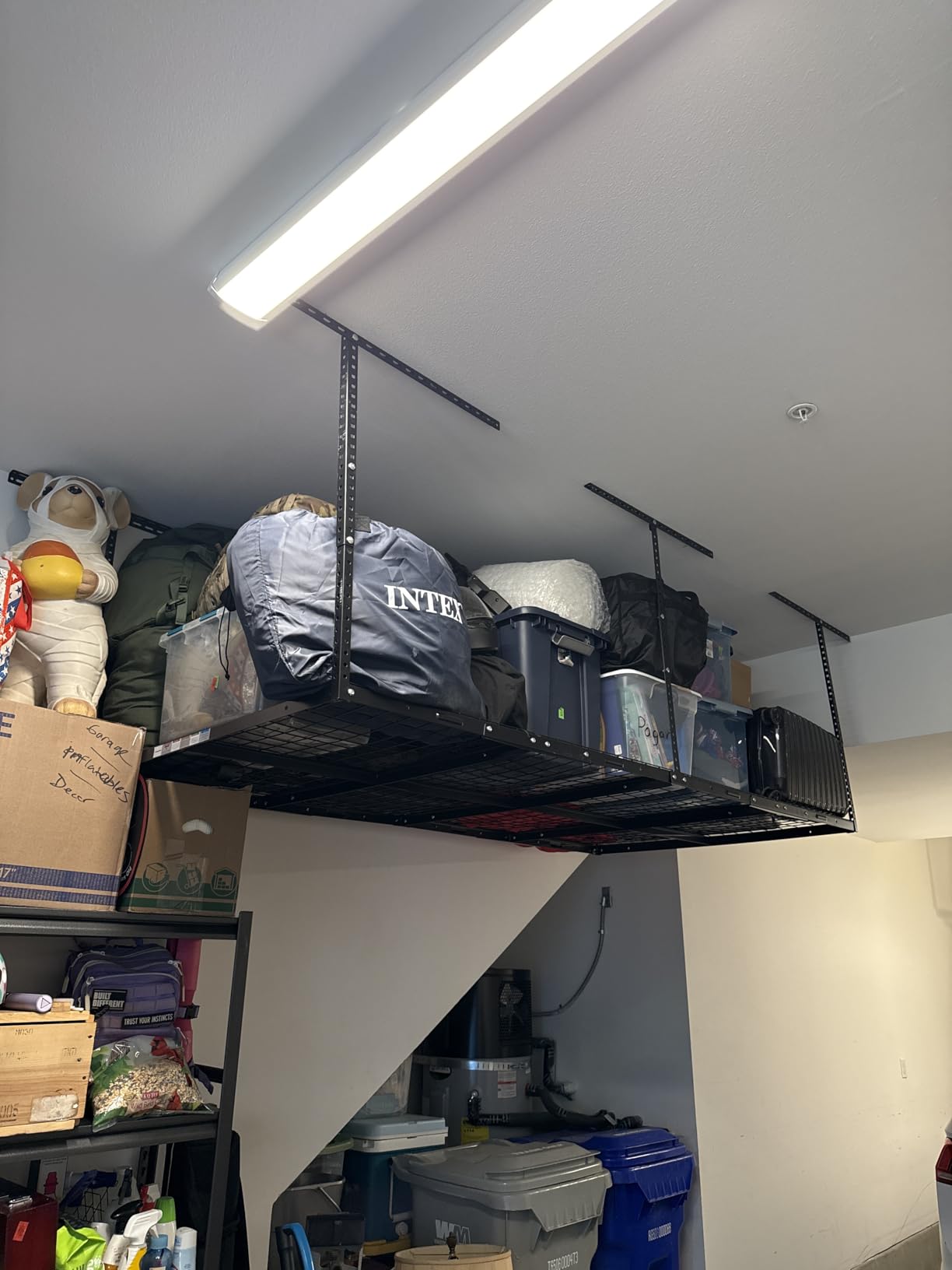 FLEXIMOUNTS 4x8 Overhead Garage Storage Rack, Adjustable Garage Storage Organization System, Heavy Duty Metal Garage Ceiling Storage Racks, 600lbs Weight Capacity, Black - Customer Photo 1