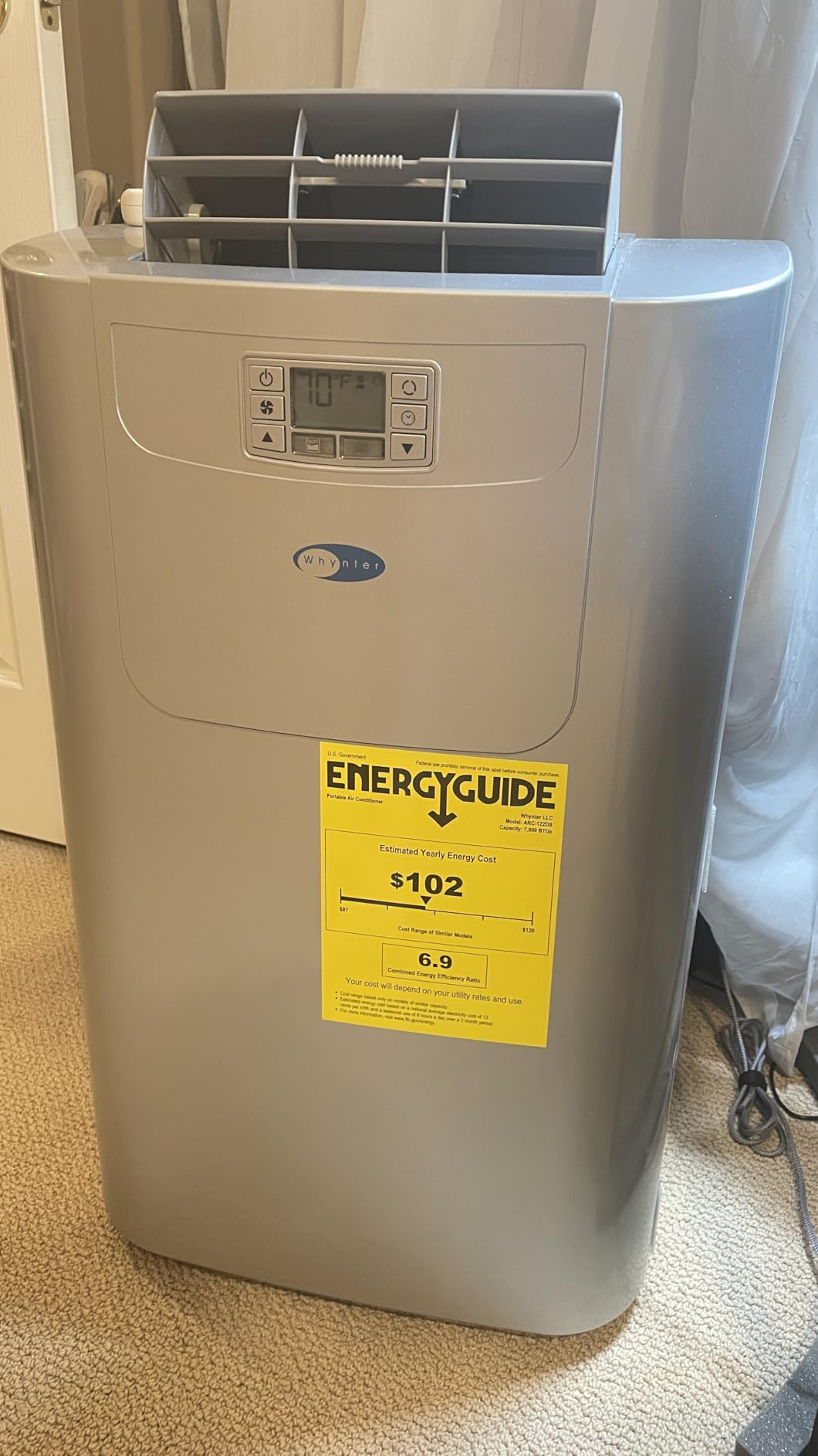 Whynter Portable Air Conditioner 12,000 BTU with Dual Hose Dehumidifier & Cooling Fan for 400 Sq Ft Rooms, Includes AC Unit Window Kit Elite ARC-122DS (7,000 SACC), Silver - Customer Photo 2