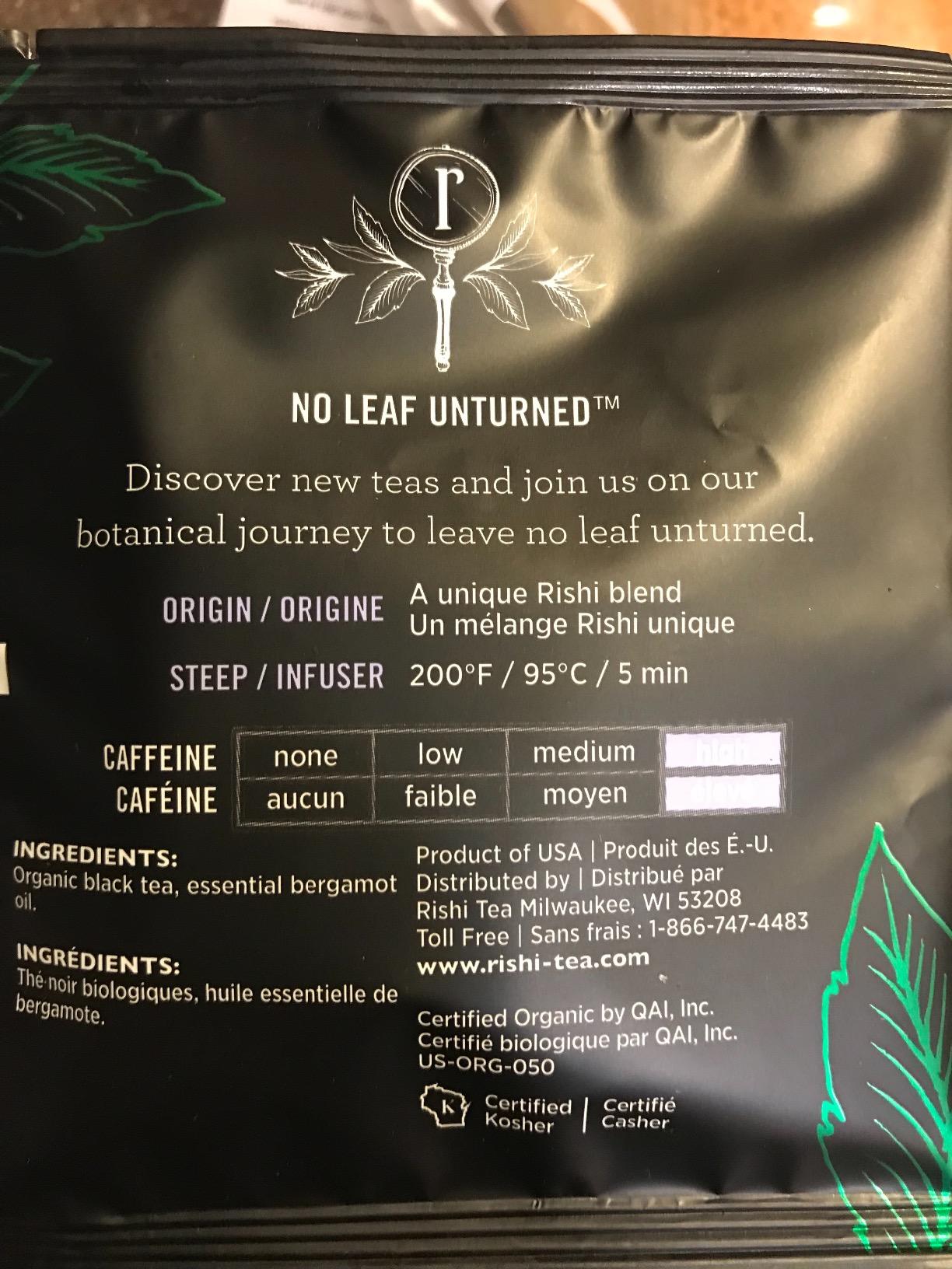 Rishi Tea Earl Grey Tea - Organic Sachet Tea Bags, Pure Black Tea with Bergamot Oil, Energizing & Caffeinated - 50 Count - Customer Photo 1