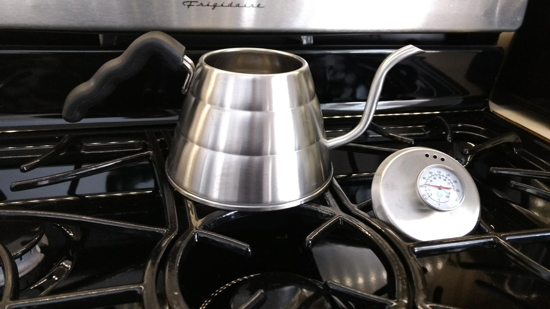 Coffee Gator Gooseneck Kettle with Thermometer - 40oz Premium Stainless Steel Pour Over Coffee Maker Kettles, Stove Top, w/Precision Drip Spout, for Drip Coffee, French Press, Tea Kettle, 5 Cup - Customer Photo 1