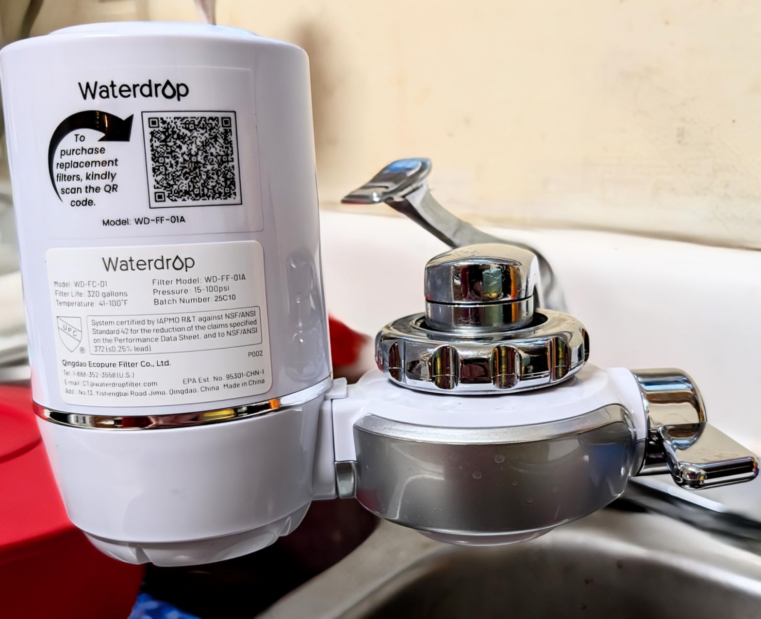 Waterdrop Water Filter for Sink Faucet, NSF Certified Water Purifier, 320 Gallon Tap Water Filter for Kitchen Sink, Reduces Chlorine, Lead-Free Material, Faucet Mount Water Filtration System, 1 Filter - Customer Photo 2