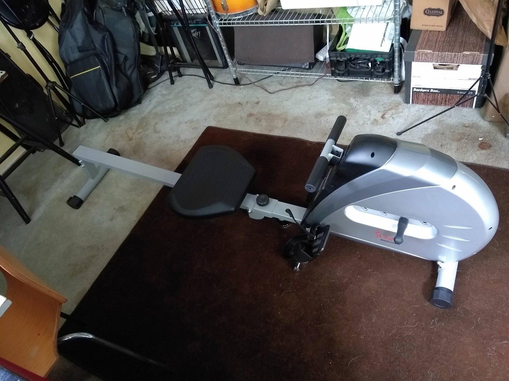 Sunny Health & Fitness Rowing Machine Rower Ergometer with Digital Monitor, Inclined Slide Rail, 220 LB Max Weight and Foldable - SF-RW5606 - Customer Photo 1