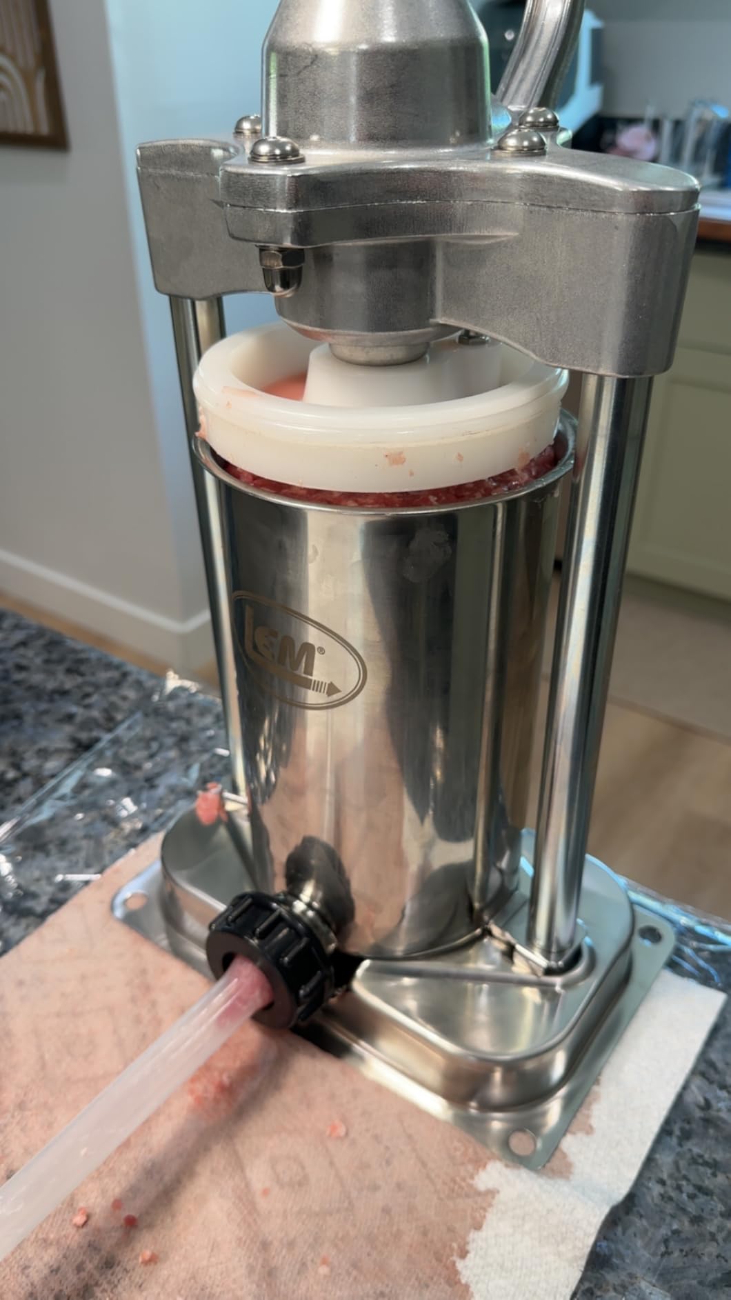 LEM Products Mighty Bite Vertical Stainless Steel 5 Pound Capacity Sausage Stuffer with Plastic Stuffing Tubes Customer Review LEM Products Mighty Bite Vertical Stainless Steel 5 Pound Capacity Sausage Stuffer with Plastic Stuffing Tubes - Customer Photo 1