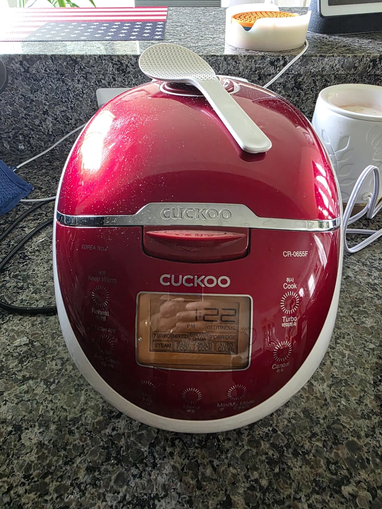 Cuckoo CR-0655F Rice Cooker & Warmer, 6 cups, LCD Display 11-Menu Options - White, Turbo, Mixed, and Brown/GABA Rice, Porridge, Steam Multi Cook, My Mode, 16-Various Cooking Methods, Sm, Red/White - Customer Photo 1