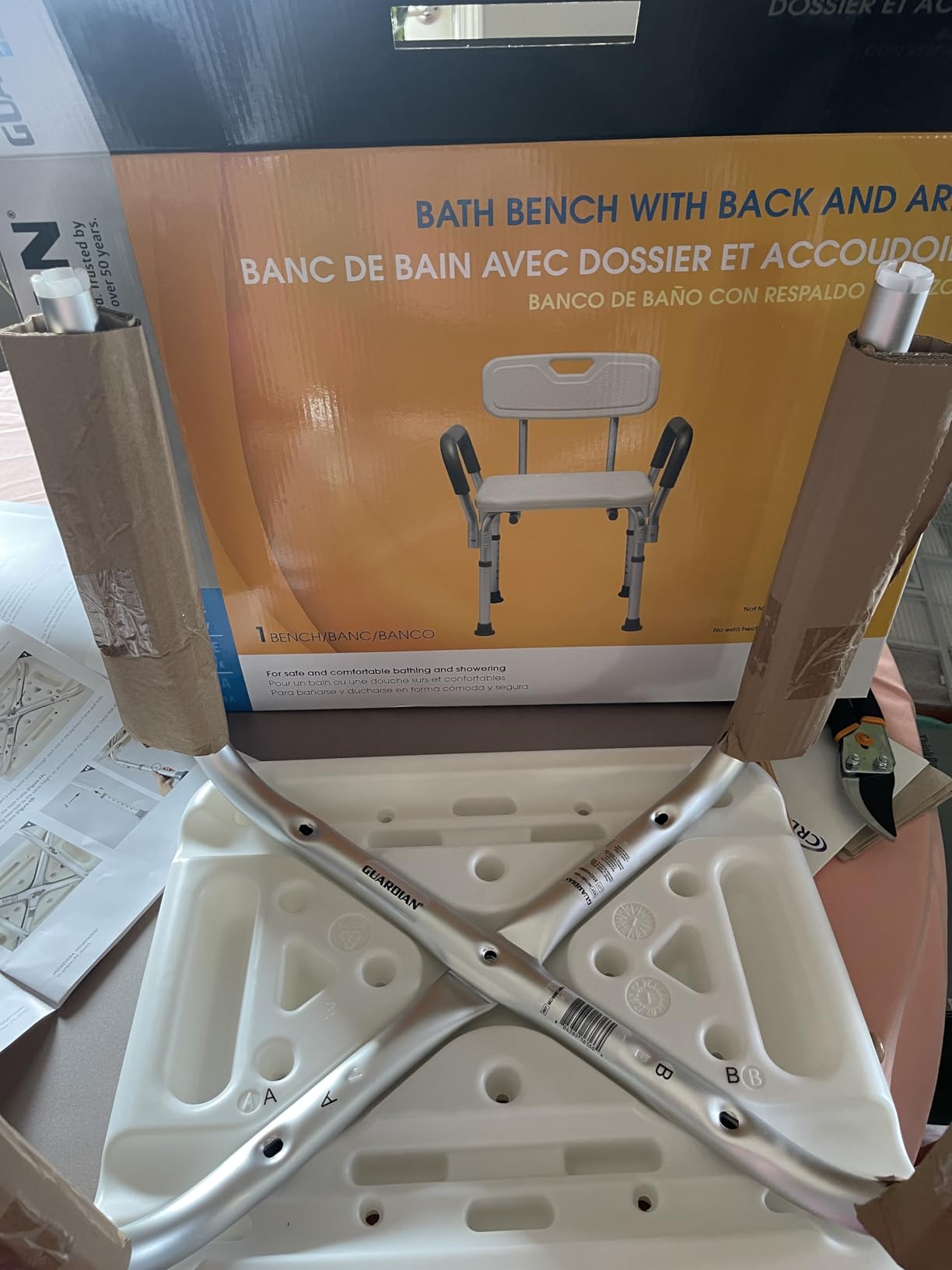 Medline Shower Chair for Inside Shower, Heavy Duty, 350 lb Capacity, Adjustable Height, Non-Slip Seat with Padded Armrests & Back, White - Customer Photo 2