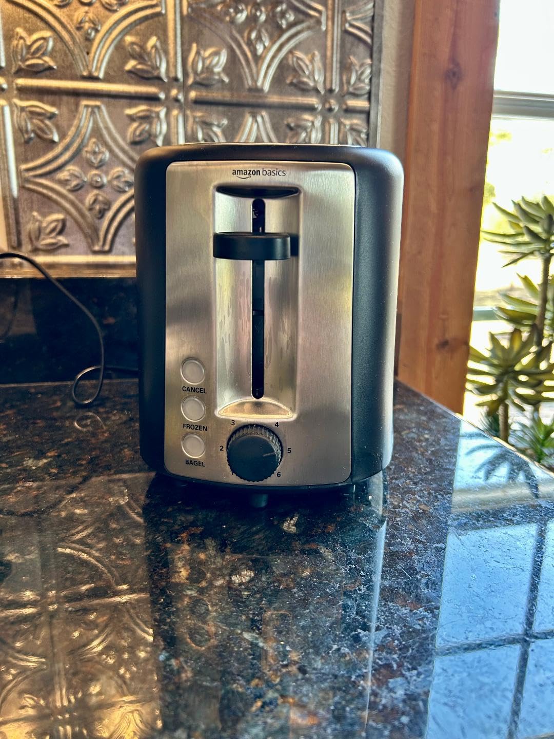 Amazon Basics 2 Slice Toaster, With 6 Browning Settings, Extra Wide Slots For Bagels and Special Breads, Removable Easy-to-Clean Crumb Tray, Cancel/Defrost/Bagel Buttons, 900W, Black & Silver Customer Review Amazon Basics 2 Slice Toaster, With 6 Browning Settings, Extra Wide Slots For Bagels and Special Breads, Removable Easy-to-Clean Crumb Tray, Cancel/Defrost/Bagel Buttons, 900W, Black & Silver - Customer Photo 1