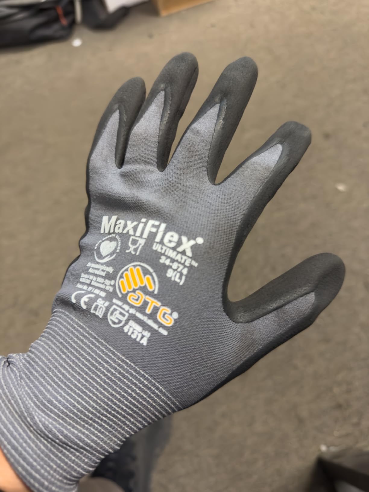 MaxiFlex Seamless Knit Nylon Gloves with Nitrile Coat and Micro Foam Grip on Palm and Fingers Cut Resistance - Customer Photo 1