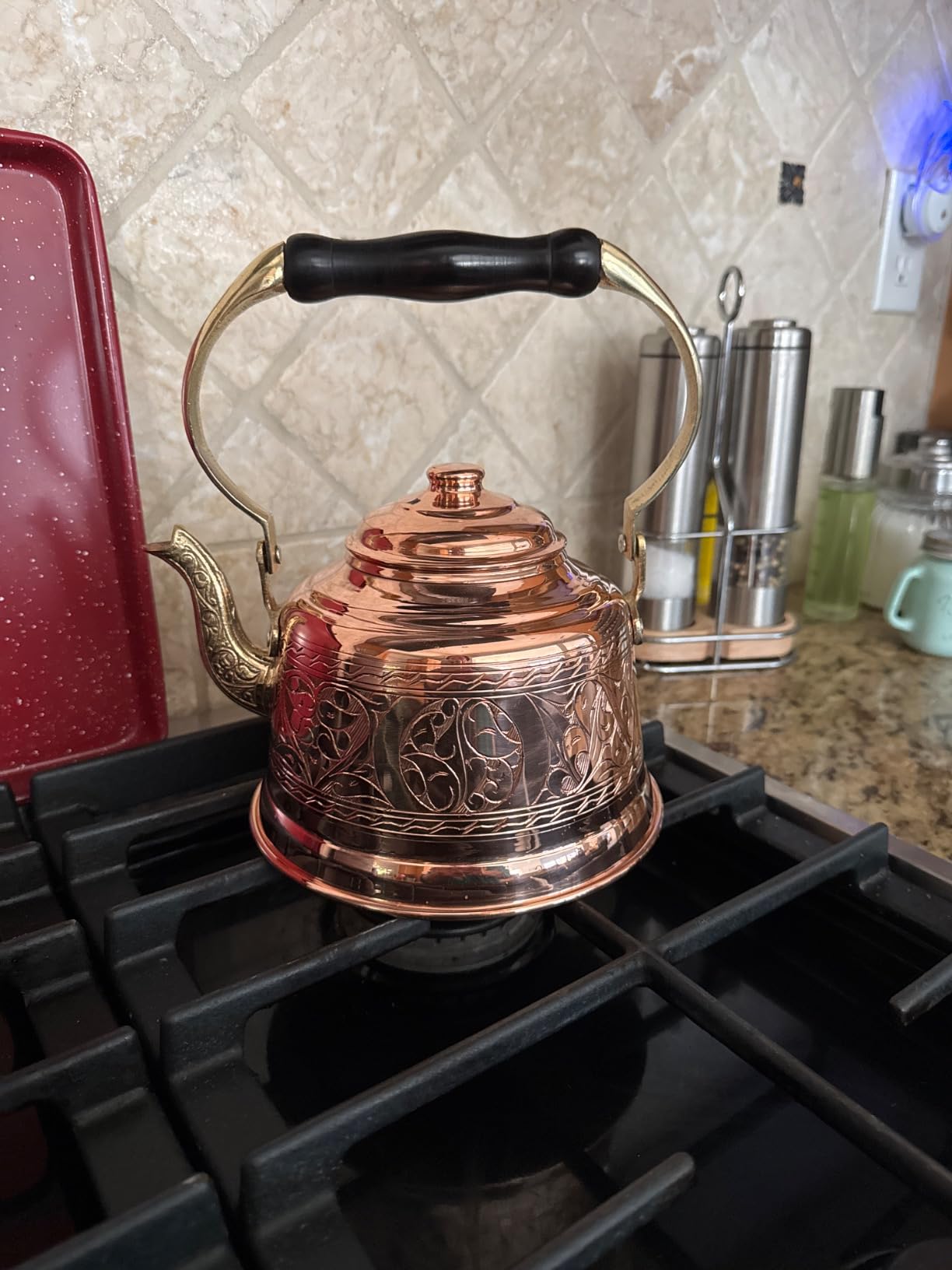 DEMMEX Heavy Gauge 1mm Thick Engraved Solid Copper Tea Pot Kettle Stovetop Teapot, Handmade (1.6-Quarts - Engraved) - Customer Photo 1
